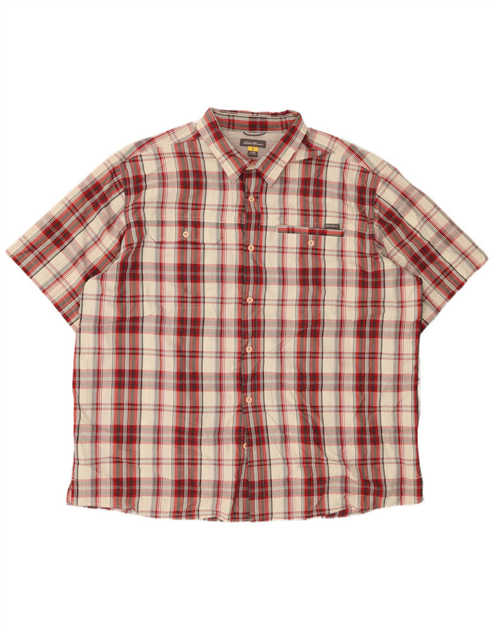 EDDIE BAUER Mens Short Sleeve Shirt 2XL Red Check Polyester
