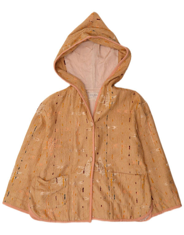 Forte Womens Hooded Coat UK 16 Large Beige Spotted Viscose