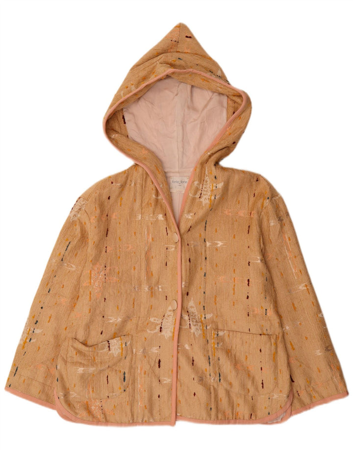 Forte Womens Hooded Coat UK 16 Large Beige Spotted Viscose