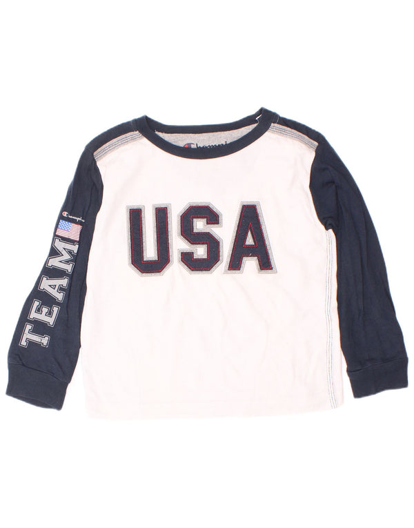 Champion Boys Graphic Top Long Sleeve 3-4 Years 2XS White Colourblock