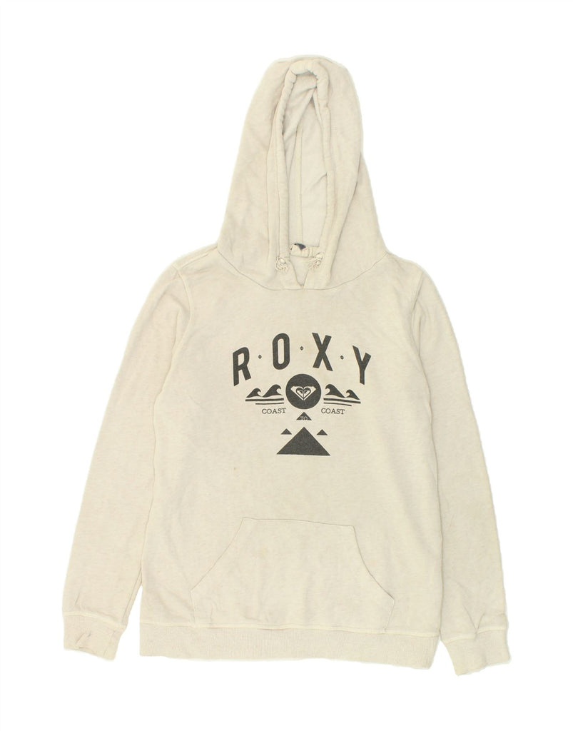 ROXY Womens Graphic Hoodie Jumper UK 10 Small Grey Cotton | Vintage Roxy | Thrift | Second-Hand Roxy | Used Clothing | Messina Hembry 