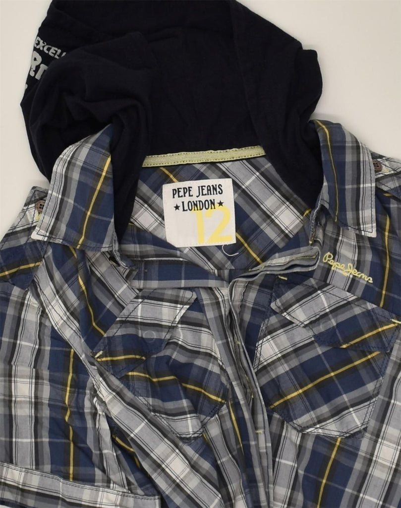 PEPE JEANS Boys Graphic Hooded Shirt 11-12 Years Multicoloured Check | Vintage PEPE Jeans | Thrift | Second-Hand PEPE Jeans | Used Clothing | Messina Hembry 