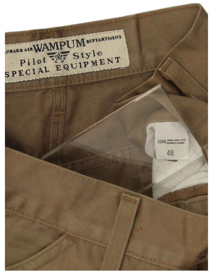 WAMPUM Mens Straight Cargo Trousers IT 48 Medium W32 L33 Brown Cotton