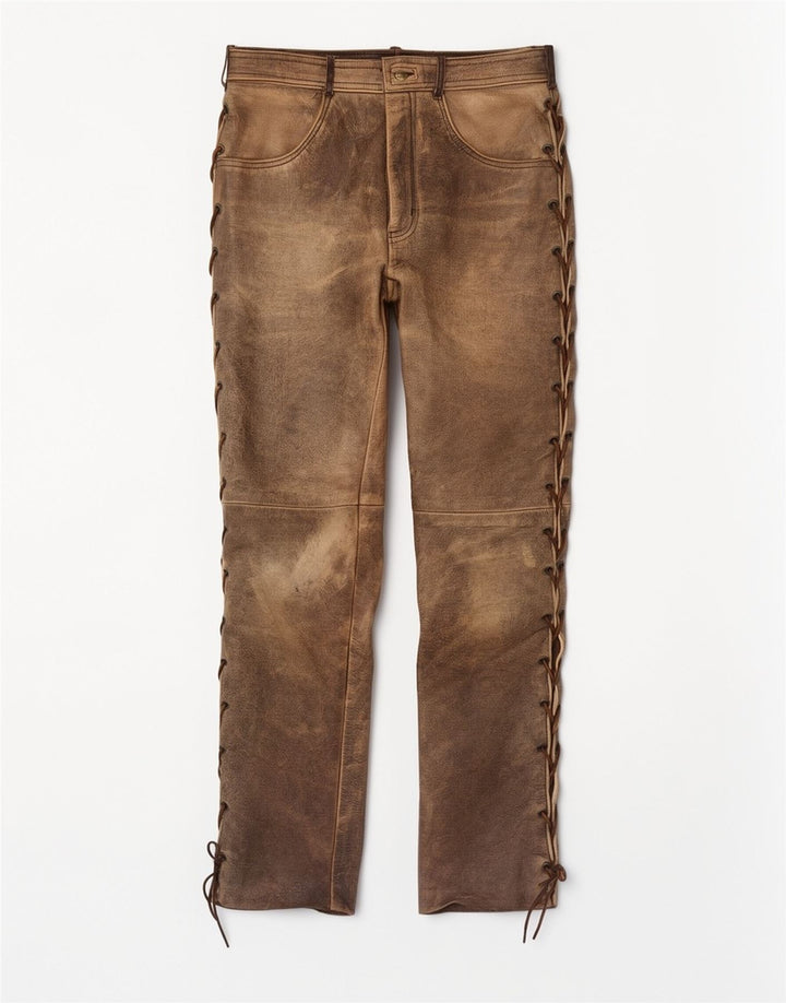 Pantera Mens Leather Trousers Size 31 W31 L33 Brown Leather