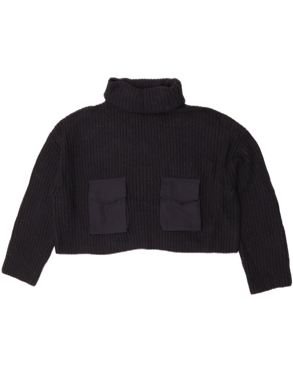 Zara Womens Crop Oversized Roll Neck Jumper Sweater UK 14 Medium Black