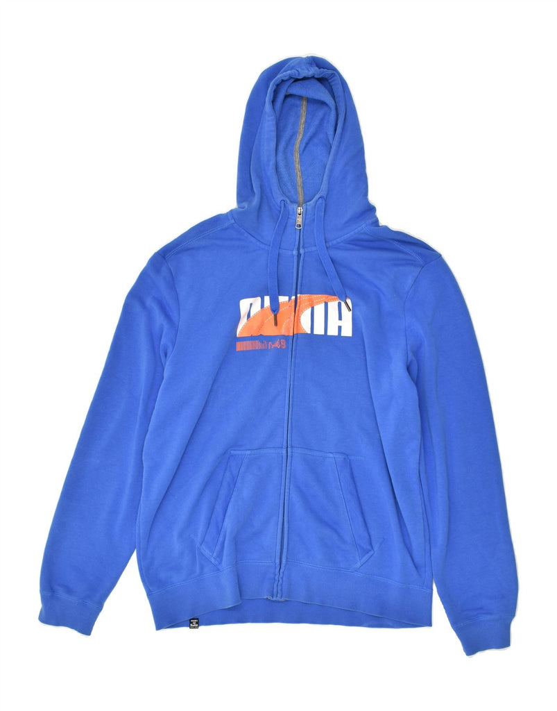 PUMA Mens Graphic Zip Hoodie Sweater Large Blue Cotton | Vintage Puma | Thrift | Second-Hand Puma | Used Clothing | Messina Hembry 