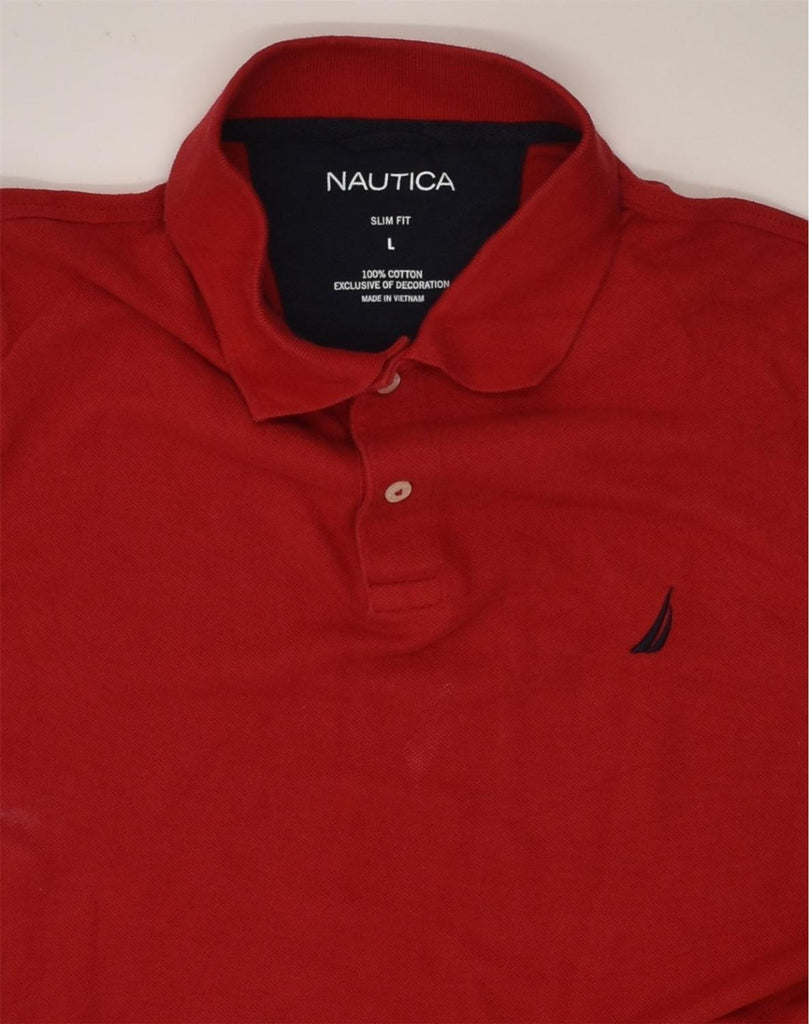 NAUTICA Mens Slim Fit Polo Shirt Large Red Cotton | Vintage Nautica | Thrift | Second-Hand Nautica | Used Clothing | Messina Hembry 