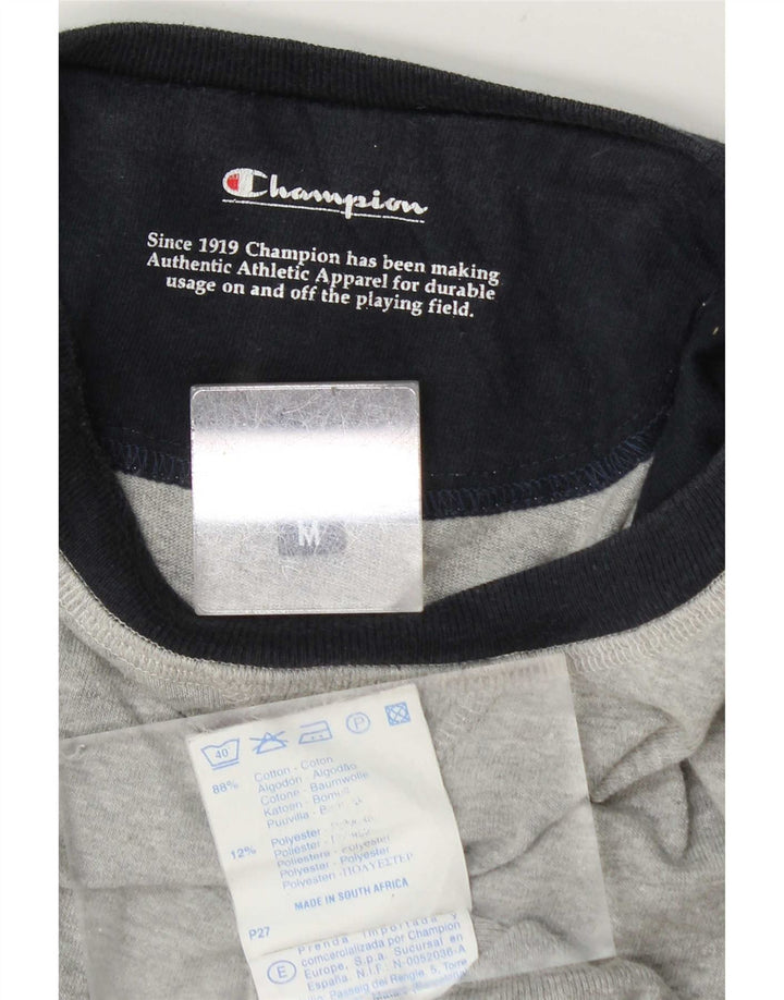 Champion Mens Graphic Top Long Sleeve Medium Grey Colourblock Cotton