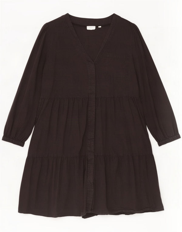 Fat Face Womens Long Sleeve Tiered Dress UK 14 Large Black Linen