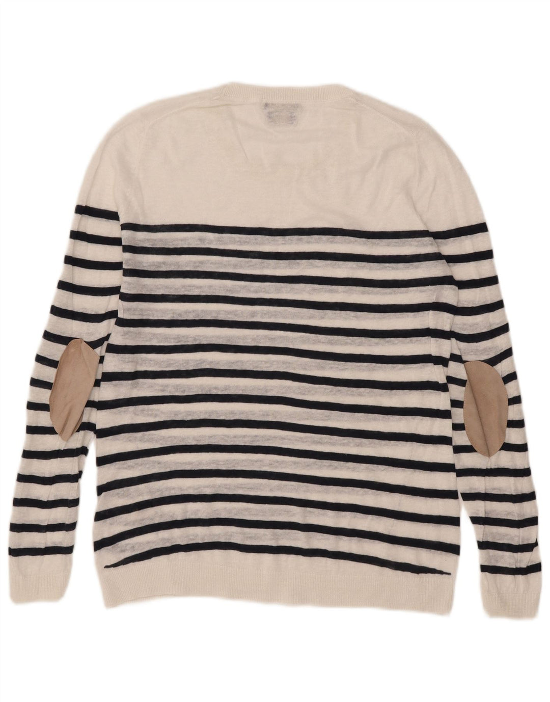 Massimo Dutti Womens Crew Neck Jumper Sweater UK 16 Large White Striped