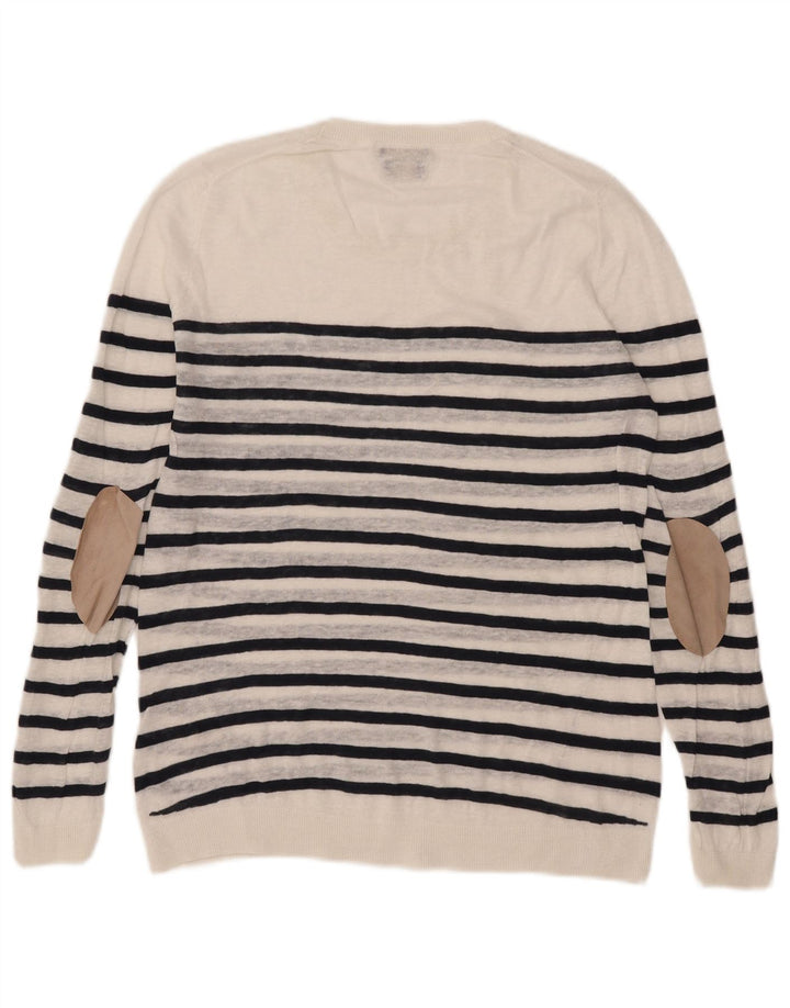 Massimo Dutti Womens Crew Neck Jumper Sweater UK 16 Large White Striped
