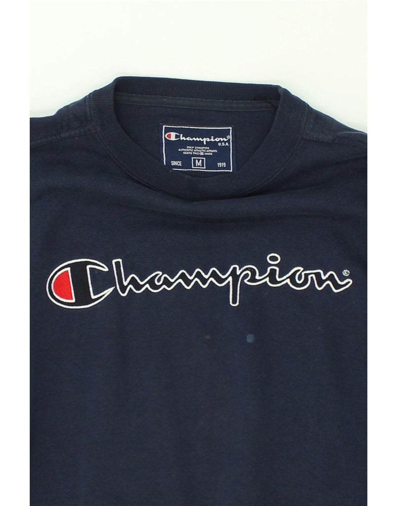 CHAMPION Womens Graphic Sweatshirt Jumper UK 14 Medium Navy Blue Cotton | Vintage Champion | Thrift | Second-Hand Champion | Used Clothing | Messina Hembry 