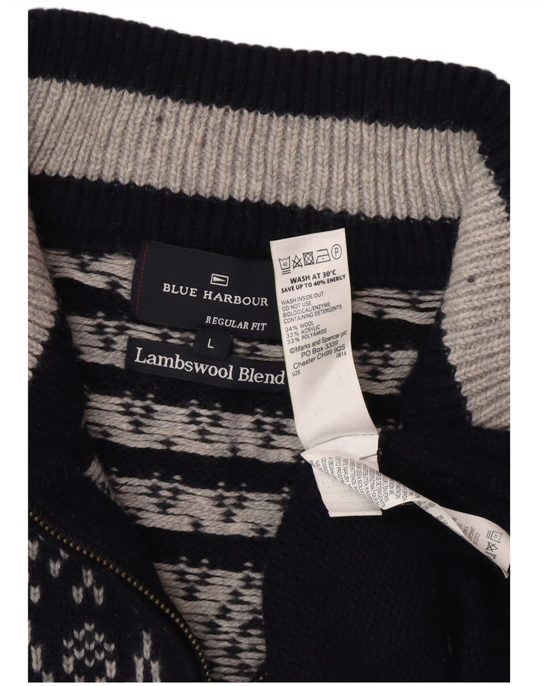 Marks & Spencer Mens Blue Harbour Zip Neck Jumper Sweater Large Navy Blue