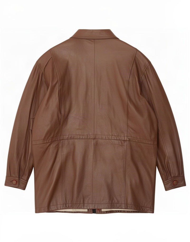 Smooth Mens Leather Coat IT 52 XL Brown