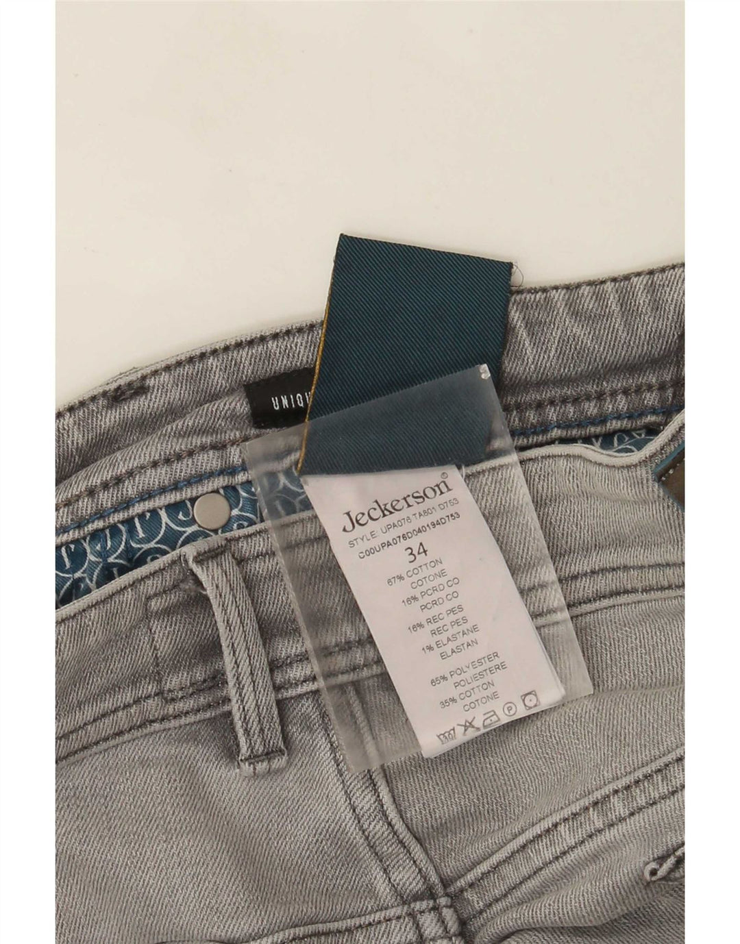 Jeckerson Mens Slim Jeans W34 L31 Grey Cotton