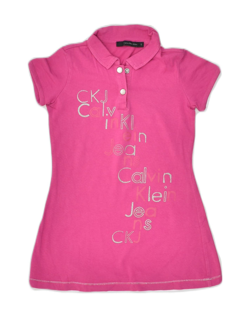 CALVIN KLEIN Girls Graphic Short Sleeve Polo Shirt 4-5 Years Pink Cotton | Vintage Calvin Klein | Thrift | Second-Hand Calvin Klein | Used Clothing | Messina Hembry 