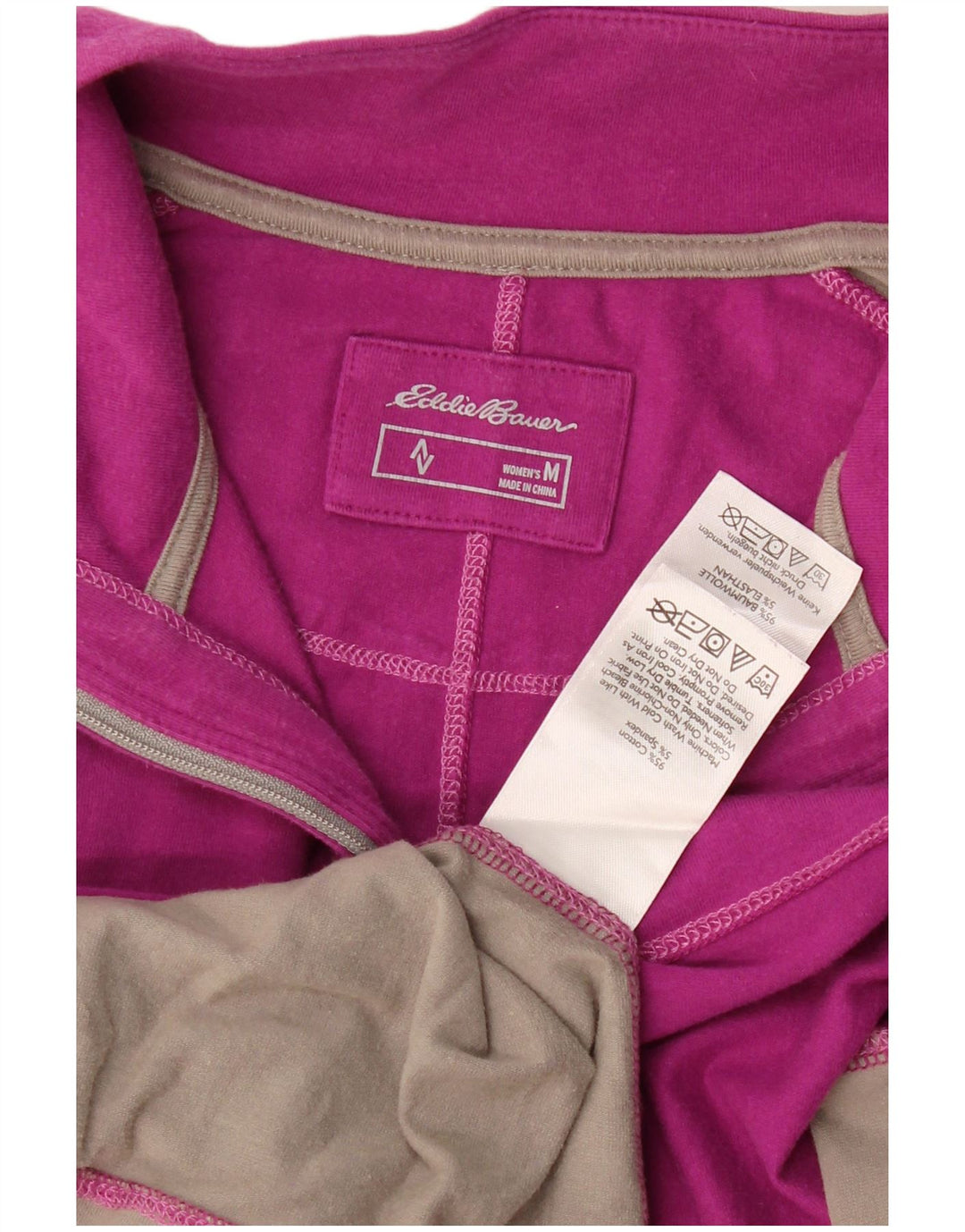 Eddie Bauer Womens Zip Neck Top Long Sleeve UK 12 Medium Purple Colourblock