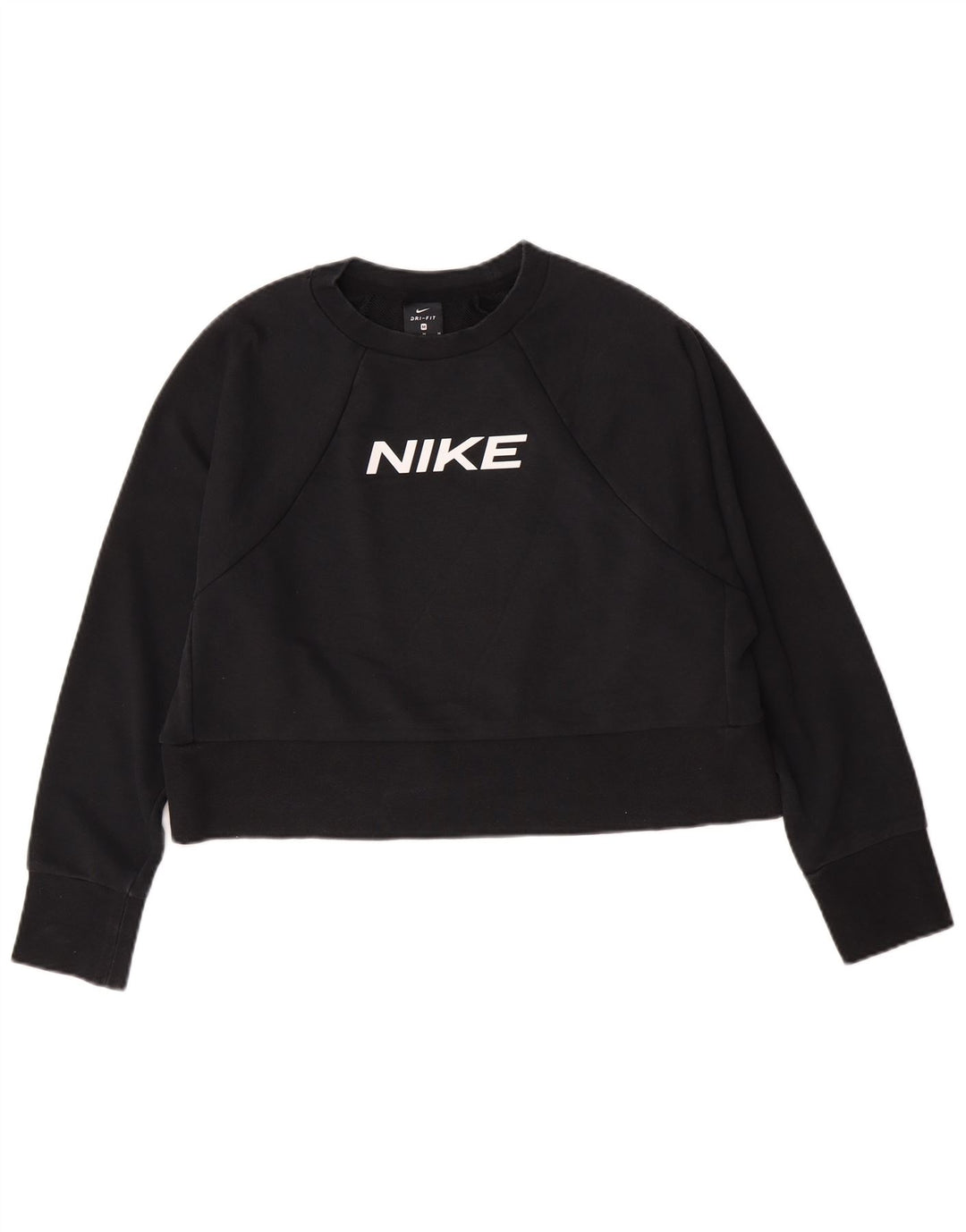 Nike Womens Crop Graphic Sweatshirt Jumper UK 14 Medium Black Cotton