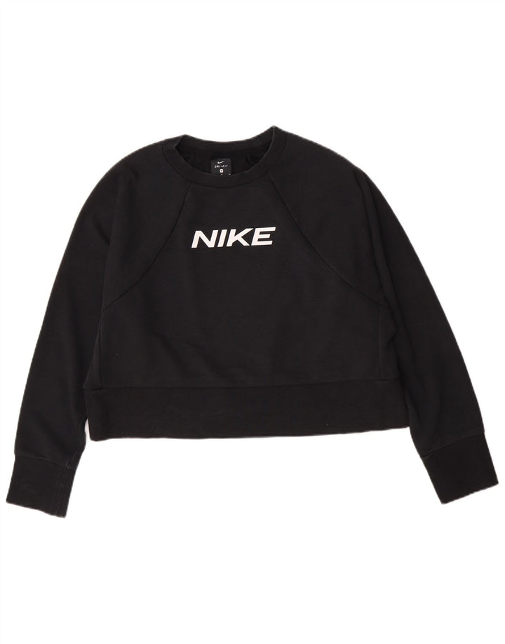 Nike Womens Crop Graphic Sweatshirt Jumper UK 14 Medium Black Cotton