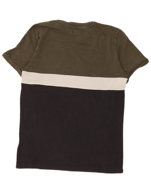 Adidas Mens T-Shirt Top Small Green Colourblock Cotton