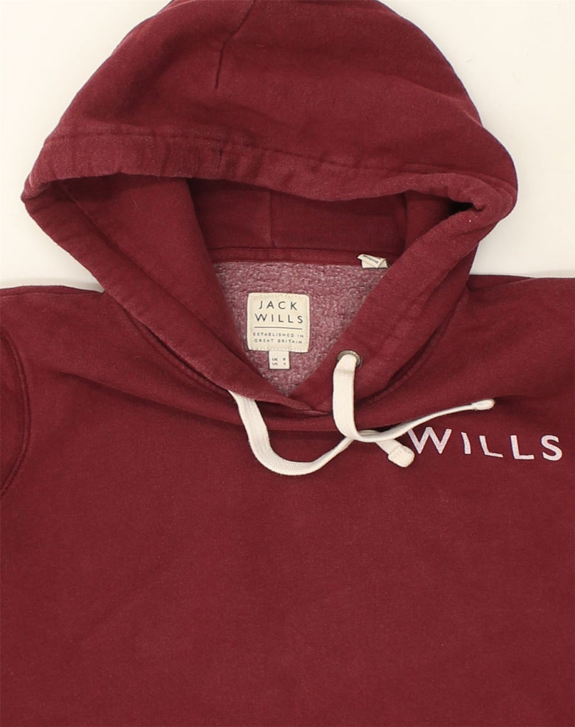 JACK WILLS Womens Graphic Hoodie Jumper UK 8 Small  Burgundy Cotton | Vintage Jack Wills | Thrift | Second-Hand Jack Wills | Used Clothing | Messina Hembry 