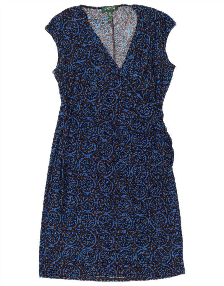 RALPH LAUREN Womens Sleeveless Sheath Dress US 12 Large Blue Floral