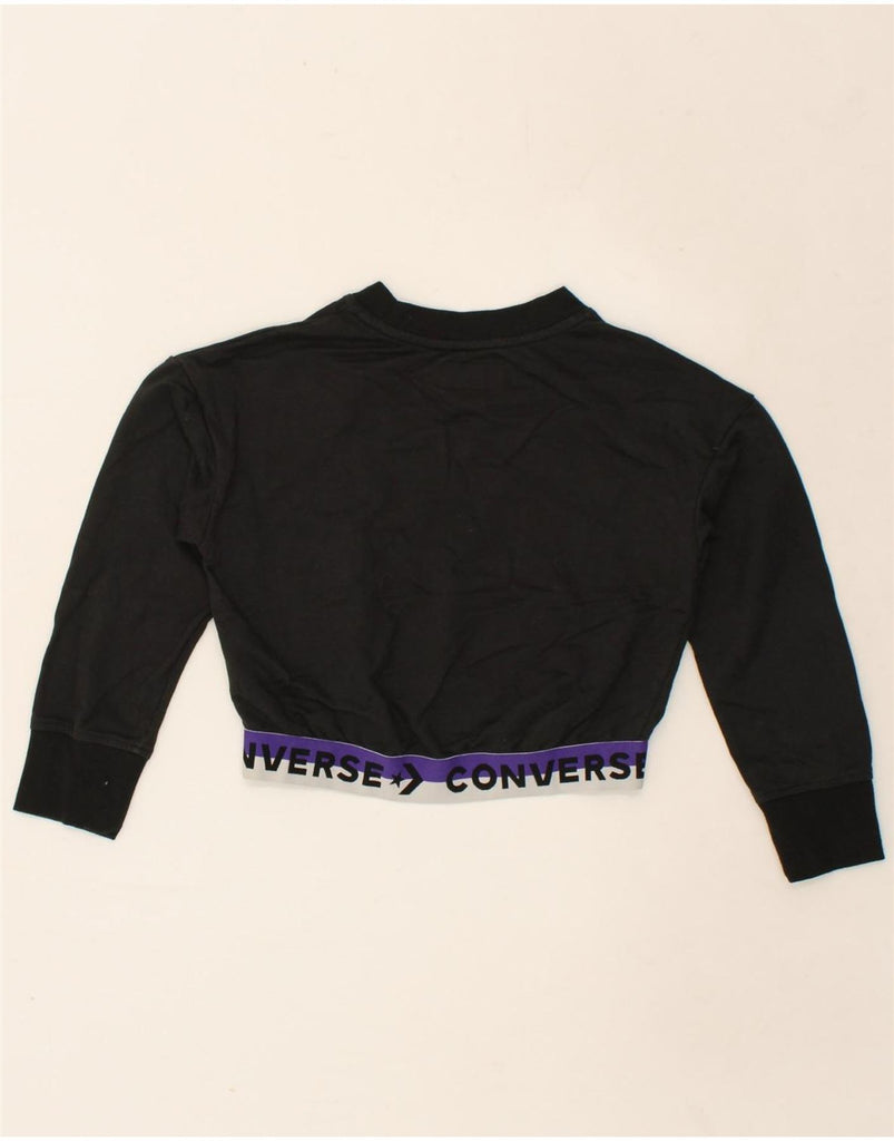 CONVERSE Girls Crop Graphic Sweatshirt Jumper 8-9 Years Small  Black Vintage Converse and Second-Hand Converse from Messina Hembry 