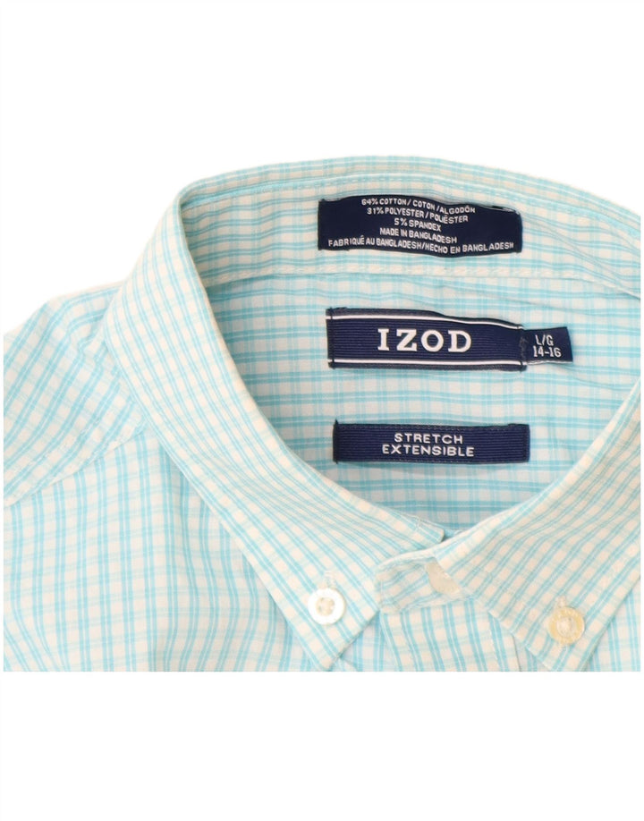 Izod Boys Stretch Shirt 14-15 Years Large Blue Gingham Cotton