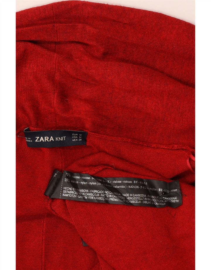 Zara Womens Open Cardigan Sweater UK 12 Medium Burgundy Viscose