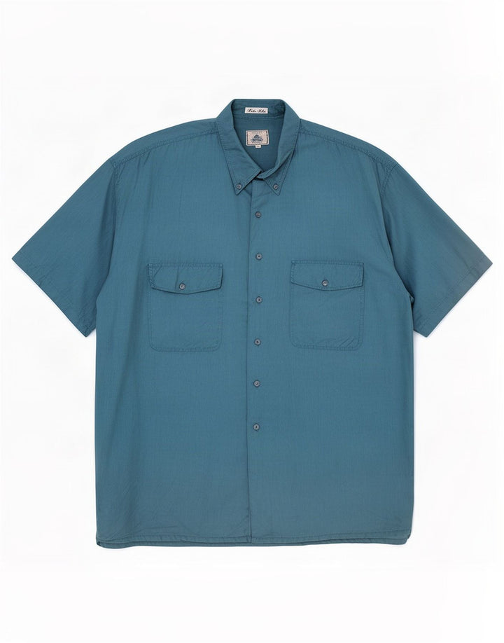 Brugi Mens Short Sleeve Shirt XL Blue Silk