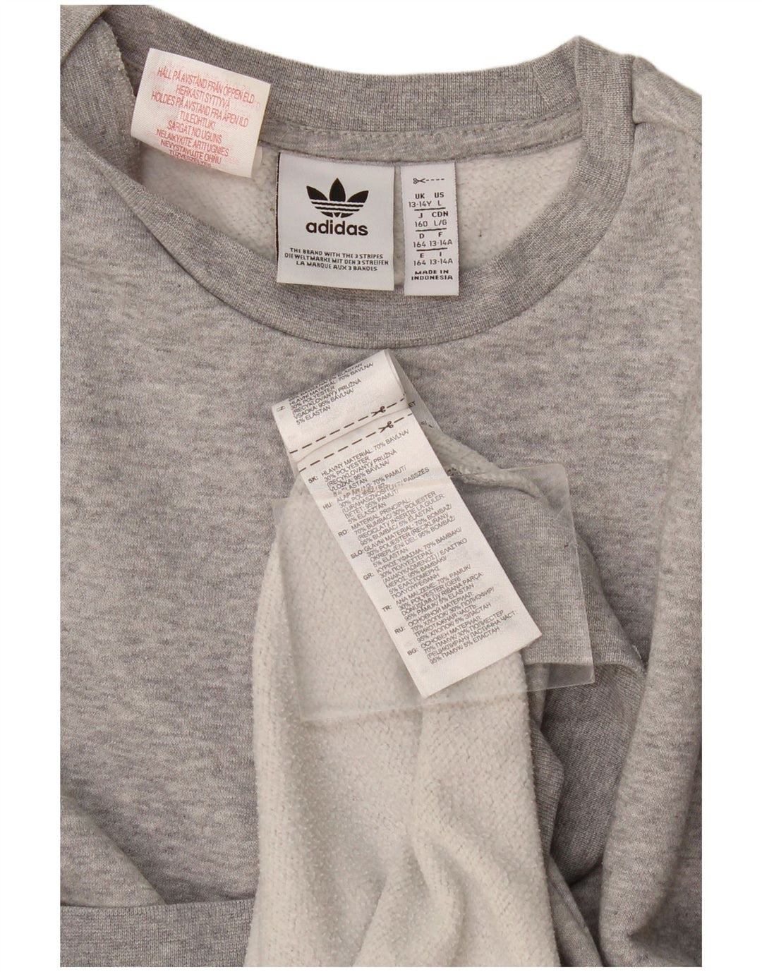 Adidas Boys Sweatshirt Jumper 13-14 Years Grey Flecked Cotton