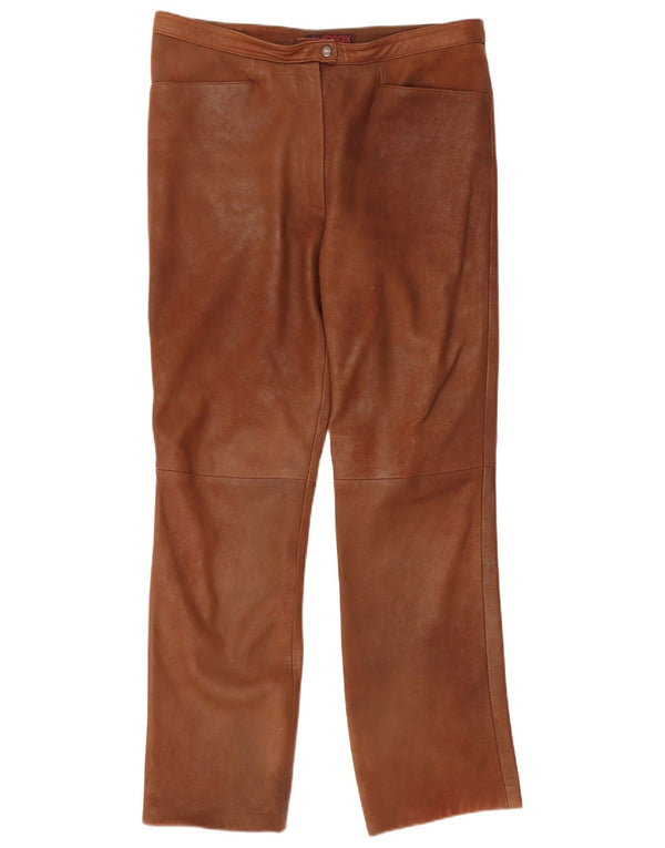 Maddox Womens Straight Leather Trousers IT 46 Large W36 L31 Brown Leather