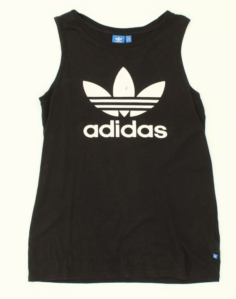 ADIDAS Womens Graphic Vest Top UK 10 Small Black Cotton | Vintage Adidas | Thrift | Second-Hand Adidas | Used Clothing | Messina Hembry 