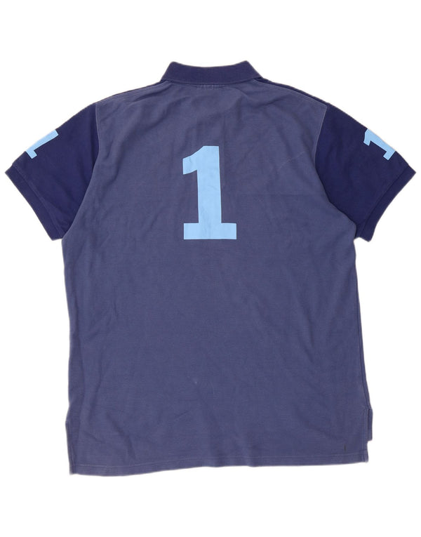 Hackett Mens Graphic Polo Shirt Large Navy Blue Colourblock Cotton