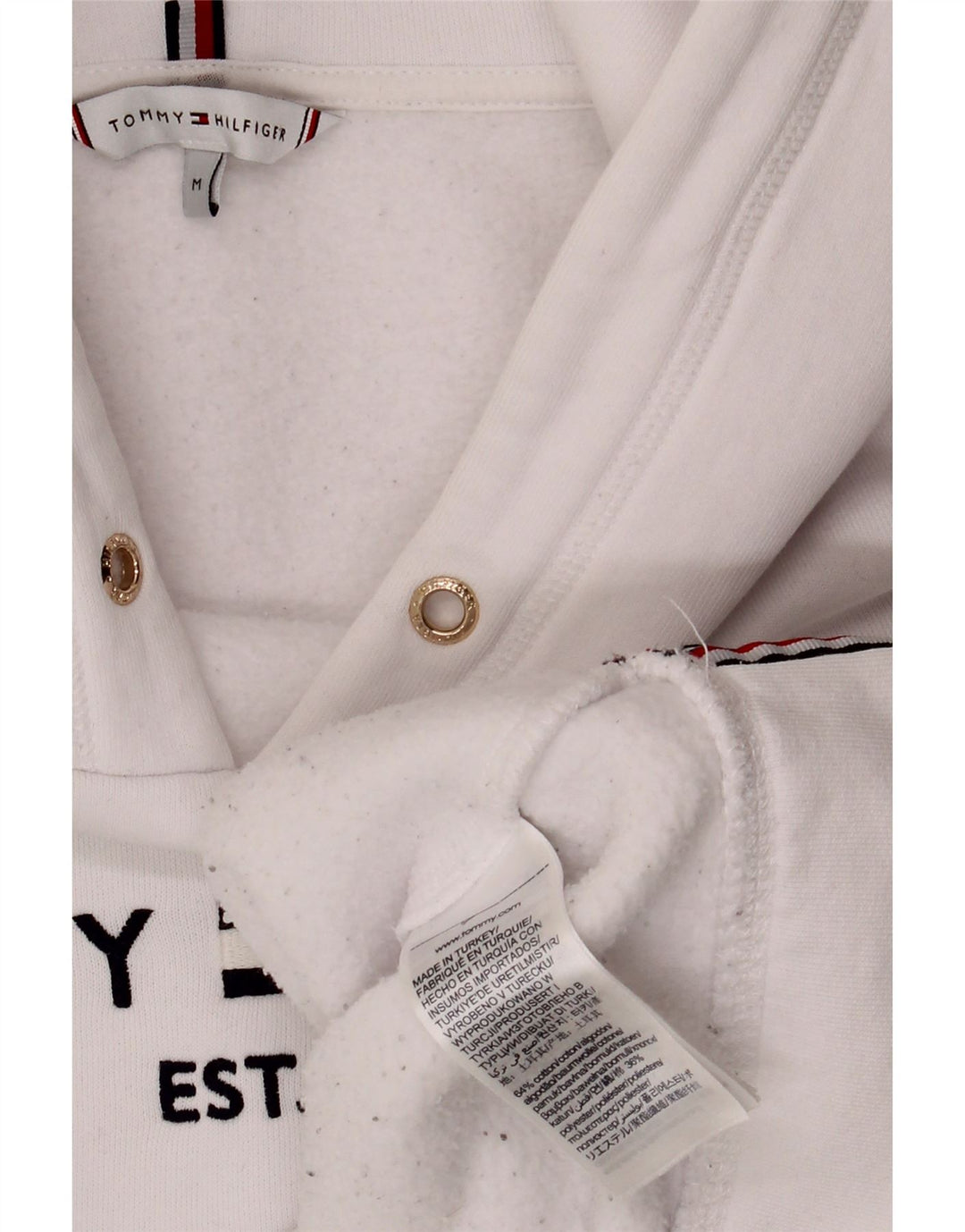 TOMMY HILFIGER Womens Oversized Graphic Hoodie Jumper UK 14 Medium White