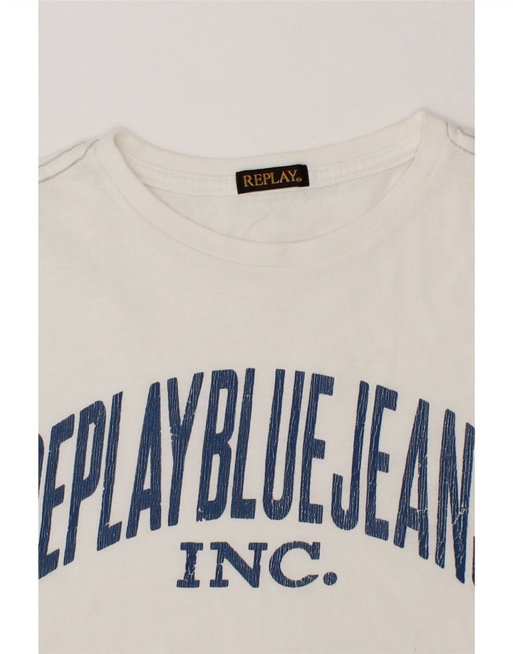 REPLAY Boys Graphic T-Shirt Top 7-8 Years White Vintage Replay and Second-Hand Replay from Messina Hembry 