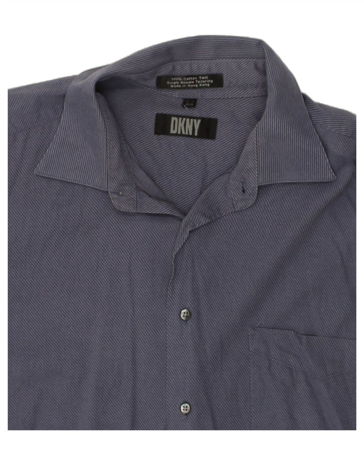 DKNY Mens Shirt 3XL Navy Blue Pinstripe Cotton Vintage Dkny and Second-Hand Dkny from Messina Hembry 
