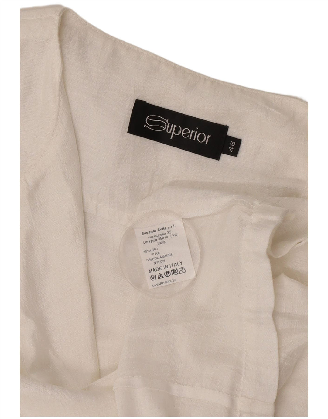 Superior Womens 3/4 Sleeve Bolero Top IT 46 Large White Flax