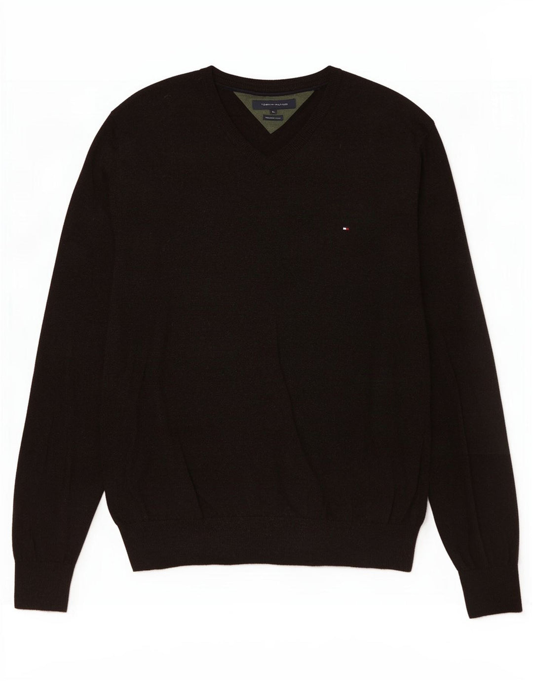 Tommy Hilfiger Mens V-Neck Jumper Sweater XL Brown Lambswool