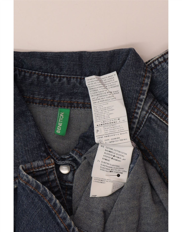 Benetton Womens Denim Shirt UK 12 Medium Blue Cotton