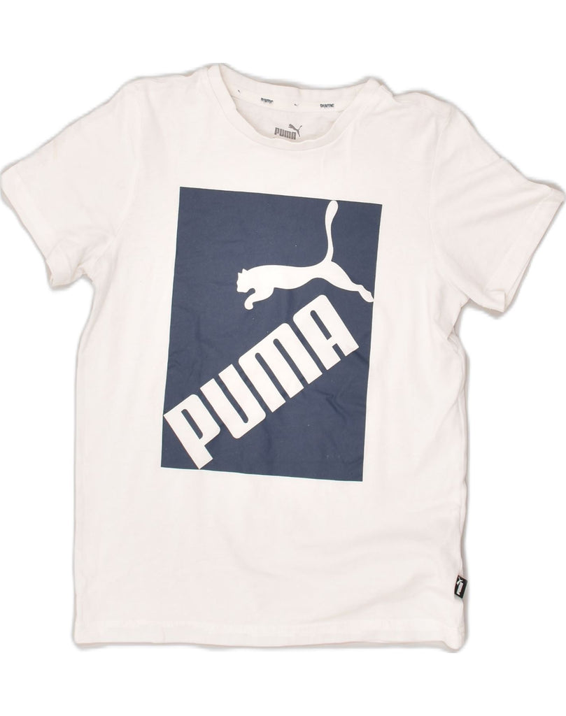 PUMA Boys Graphic T-Shirt Top 9-10 Years Medium White Cotton | Vintage Puma | Thrift | Second-Hand Puma | Used Clothing | Messina Hembry 