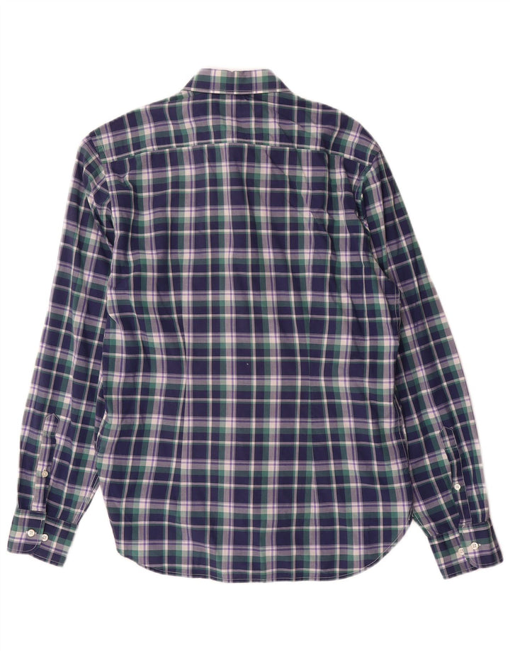 Henry Cottons Mens Slim Fit Shirt Size 39 Medium Navy Blue Check Cotton