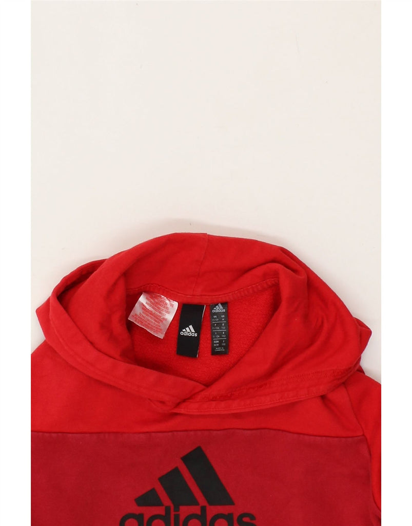 ADIDAS Boys Graphic Hoodie Jumper 12-13 Years Red Colourblock Cotton Vintage Adidas and Second-Hand Adidas from Messina Hembry 