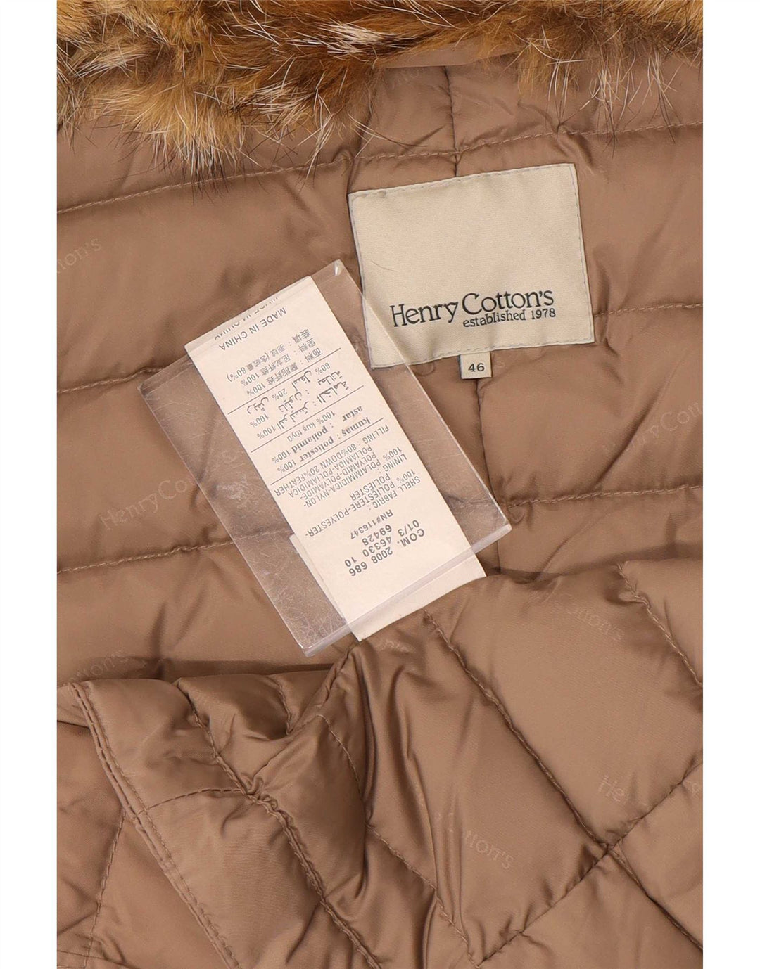 Henry Cottons Womens Padded Jacket IT 46 Large Brown Polyester