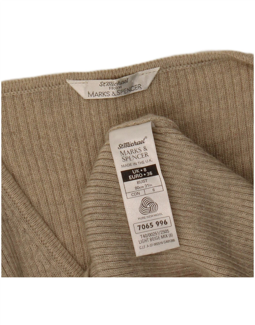 Marks & Spencer Womens St. Michael V-Neck Jumper Sweater UK 8 Small Beige