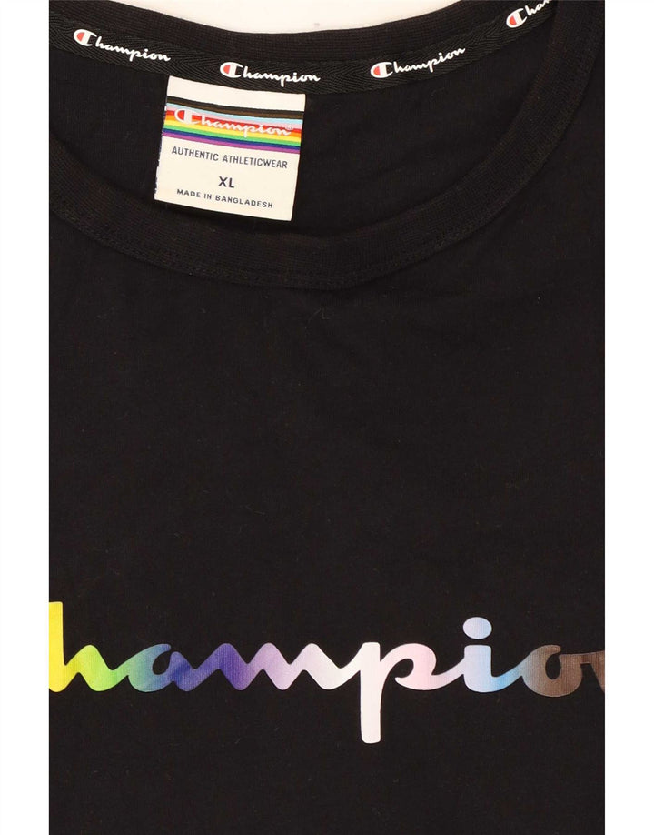 Champion Mens Graphic T-Shirt Top XL Black Cotton