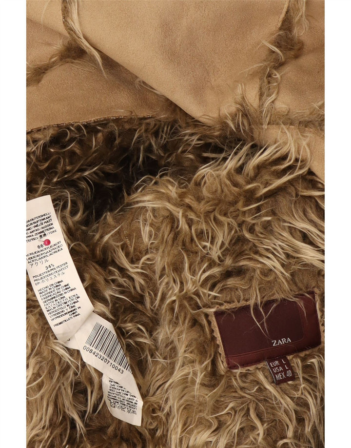 Zara Womens Sherpa Jacket UK 16 Large Beige Acrylic