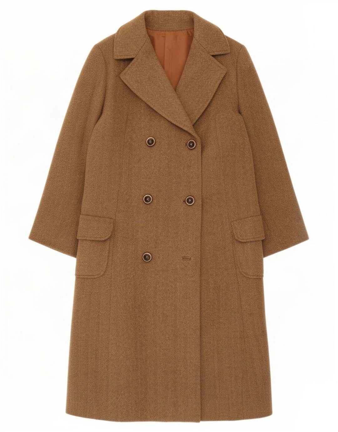 Vintage Womens Double Breasted Coat UK 14 Large Beige Herringbone