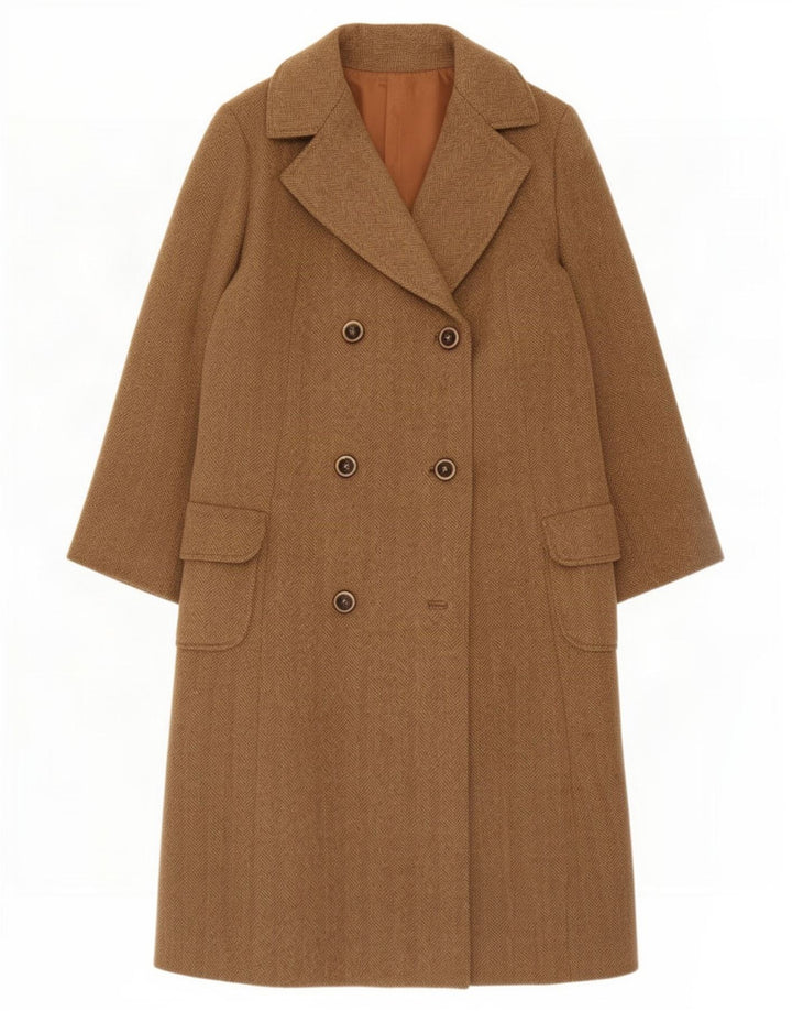 Vintage Womens Double Breasted Coat UK 14 Large Beige Herringbone