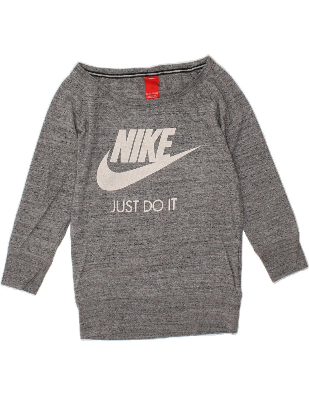 NIKE Womens Graphic Sweatshirt Jumper UK 6 XS Grey Flecked Vintage Nike and Second-Hand Nike from Messina Hembry 